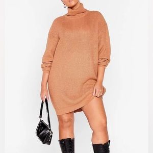 Nasty Gal Tan Turtleneck Sweater Dress